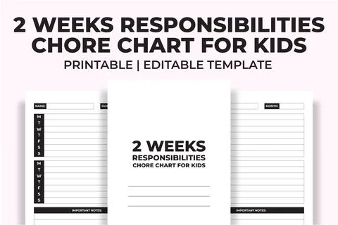2 Weeks Responsibilities Chore Chart for Kids KDP Interior Stock Illustration