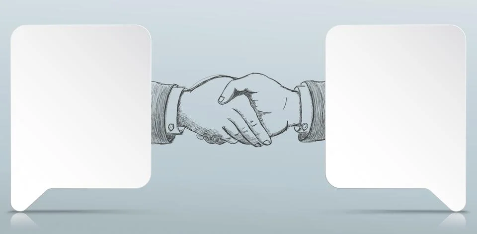 2 White Paper Speech Bubbles Handshake Stock Illustration