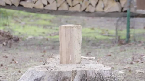 2 Wood Split with Ax Close slow motion 1920x1080 Silent 120fps Video stock 230041759