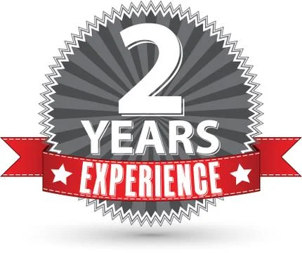 2 years experience retro label with red ribbon, vector illustration Stock Illustration