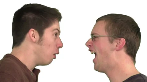 2 young men yelling at each other. White background. Stock Footage 49860993