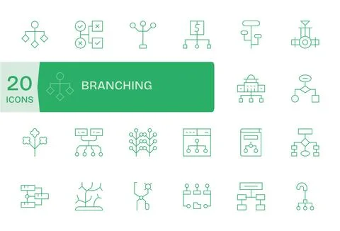 20 128x128 Thin Line Vector Icons for Branching with Pixel Optimized precisio Stock Illustration