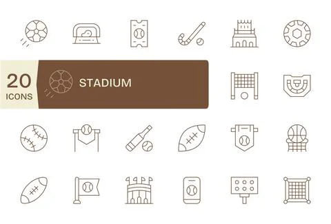 20 128x128 Thin Line Vector Icons optimized for Stadium PIXEL Perfect display Stock Illustration