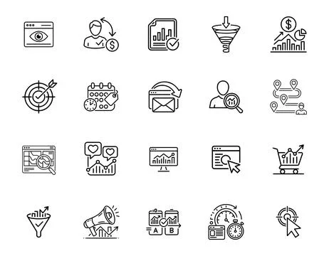 20 Analytics and Conversion Tracking Icons 库存插图
