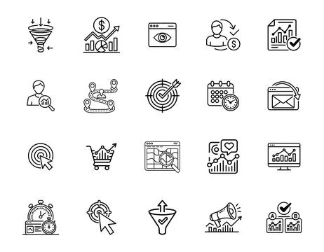20 Analytics and Conversion Tracking Icons Stock Illustration