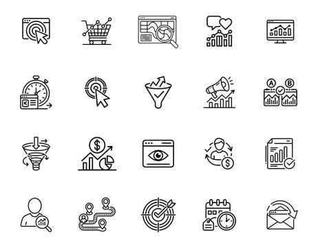 20 Analytics and Conversion Tracking Icons Stock Illustration