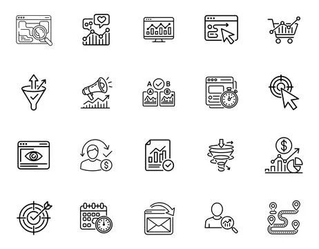 20 Analytics and Conversion Tracking Icons Stock Illustration