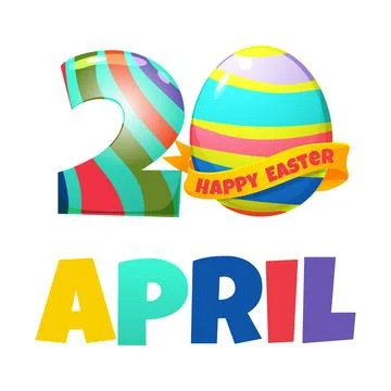 20 April- Happy Easter Day with egg for your greeting card,calendars, stick.. Stock Illustration