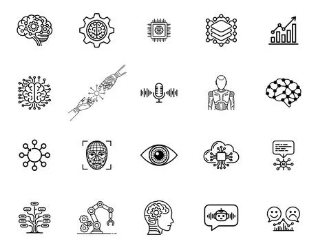 20 Artificial Intelligence Icons set Stock Illustration