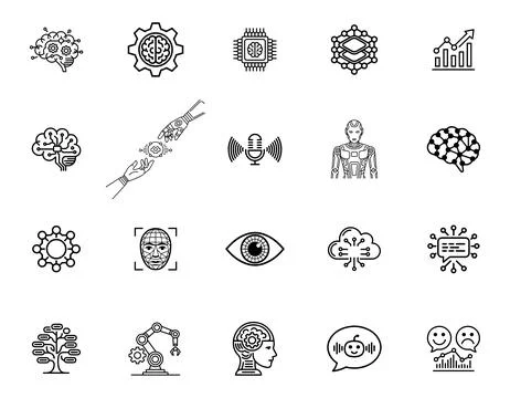 20 Artificial Intelligence Icons set Stock Illustration
