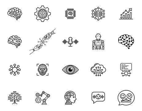 20 Artificial Intelligence Icons set Stock Illustration
