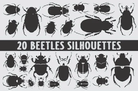 20 Beetles Silhouettes various design set Stock Illustration