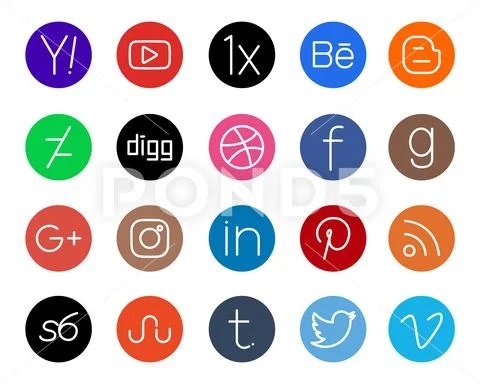 20 Circle Thin Social Media Icons PSD Template