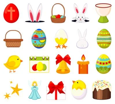 20 colorful cartoon easter elements set 库存插图