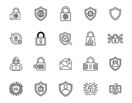 20 Cybersecurity Icons set Stock Illustration
