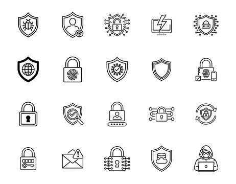 20 Cybersecurity Icons set Illustrazione stock
