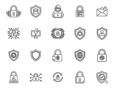 20 Cybersecurity Icons set Stock Illustration