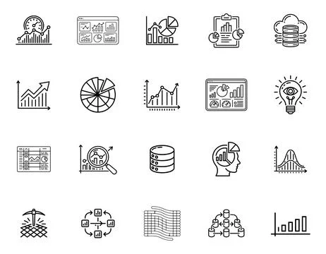 20 Data Science and Analytics Icons set Stock Illustration