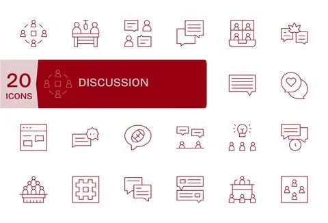 20 Detail Enhanced Thin Line Vector Icons from Discussion Collection Illustrazione stock