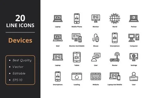 20 Device Line Icons Illustrazione stock