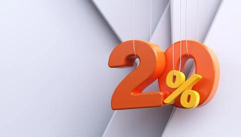 20% discount. 3D white background with percent sign. Stock Illustration