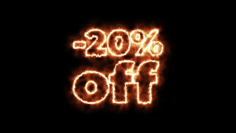 -20% off fire text,  burning  text. Stock Footage 189983763