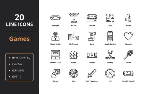 20 Games Line Icon Stock Illustration