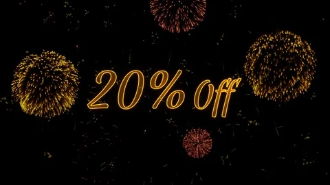 20 Off Greeting text with particles, colored fireworks, sparks and stars Stock-Footage 99063253