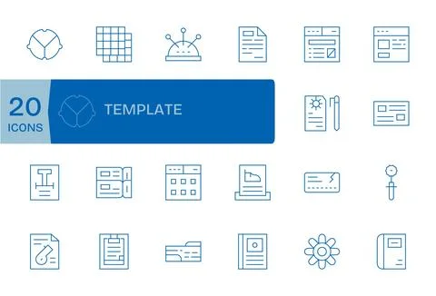 20 Grid Fitted Thin Line Vector Icons from Template Collection Stock Illustration