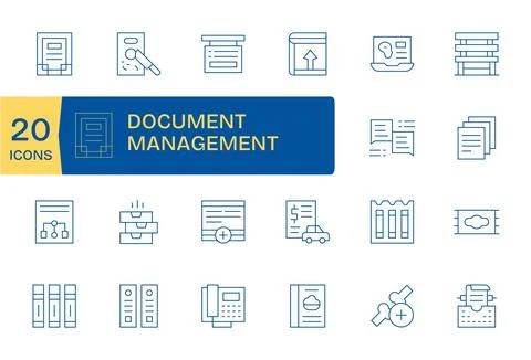 20 Grid Fitted Thin Line Vector Icons from Document Management Collection Stock Illustration