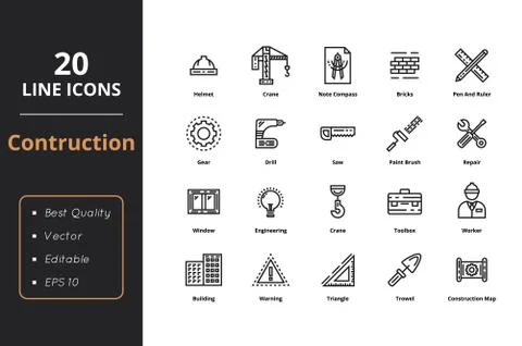 20 High Quality construction line icon Stock Illustration