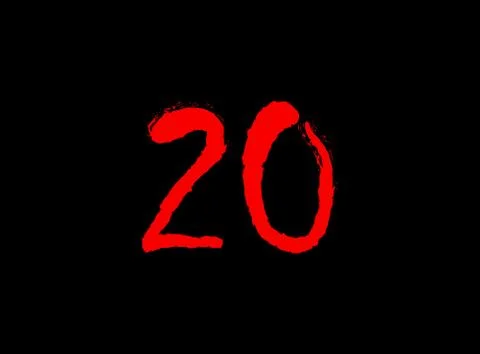20 Horror bloody, scary vector number. Insane Fear brutal, scream font. Wicke Stock Illustration