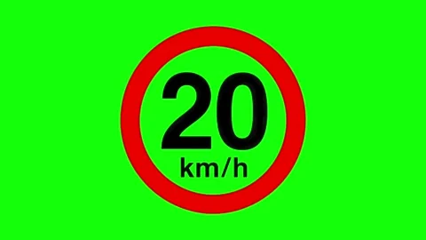 20 km/h Speed Limit Road Sign Animation on Green Screen4 Stock Footage 343515558