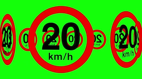 20 km/h Speed Limit Road Sign Animation on Green Screen4 Stock Footage 343515706
