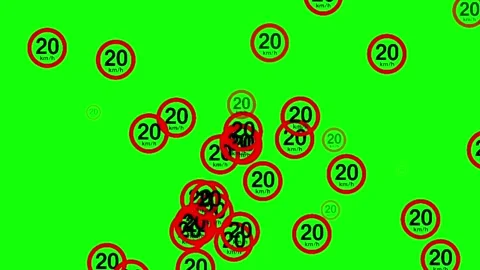 20 km/h Speed Limit Road Sign Animation on Green Screen4 Stock Footage 343515710