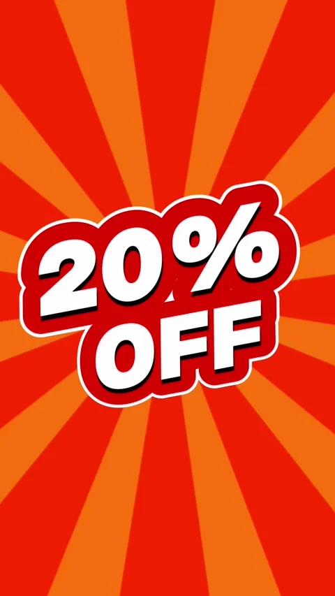 20% off letters on red rays animation vertical short footage video clip Stock Footage 248241769