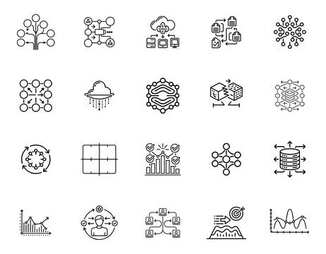 20 Machine Learning Icons set Illustrazione stock