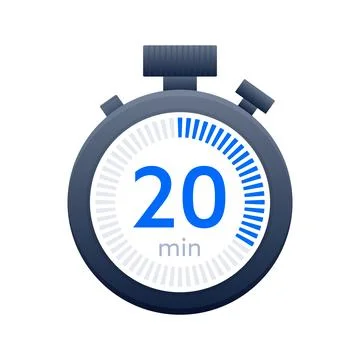 20 min timer and Stopwatch icons. Countdown symbol. Kitchen timer icon. Vector Stock-Illustration