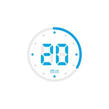 20 minute. Timer, clock, stopwatch isolated blue icons on white background. V Stock Illustration