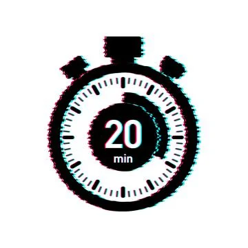 The 20 minutes, stopwatch vector glitch icon. Stopwatch icon in flat style Stock Illustration