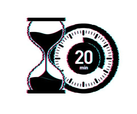 The 20 minutes, stopwatch vector glitch icon. Stopwatch icon in flat style Stock Illustration