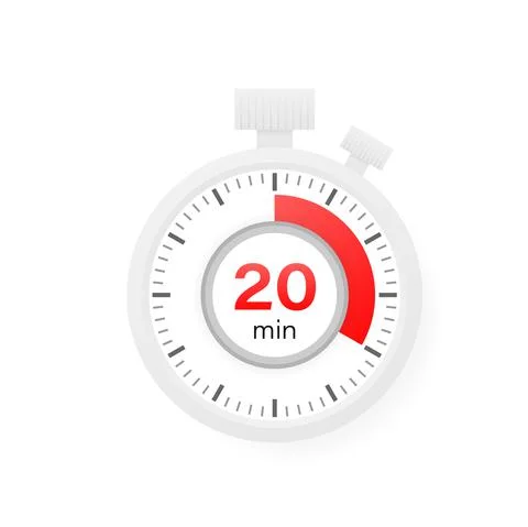 The 20 minutes timer. Stopwatch icon in flat style. Stock Illustration