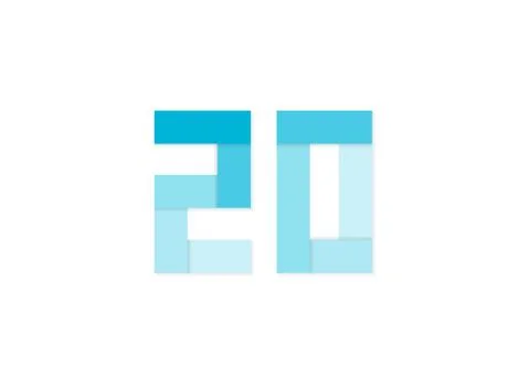 20 number, vector logo, paper cut desing font made of blue color tones .Isola Stock Illustration