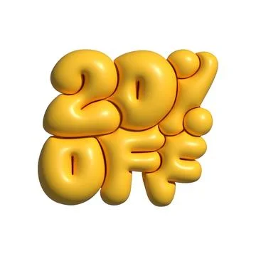 20 percent off 3d render typography yellow plastic balloon style illustration Stock-Illustration