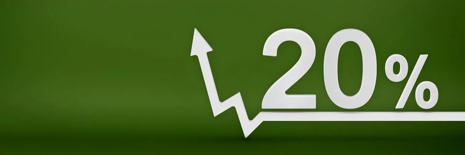 20 percent. The arrow on the graph points up. Rising prices, inflation, increase Stock Illustration
