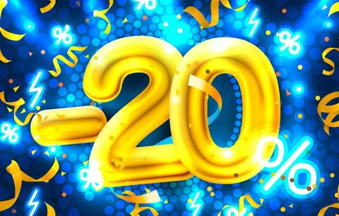 20 percent Off. Discount creative composition. 3d mega sale symbol with Stock Illustration