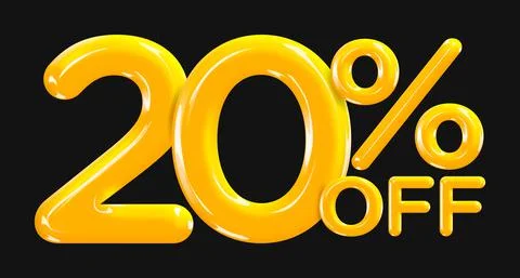 20 percent Off. Discount creative composition of golden or yellow balloons. Stock Illustration
