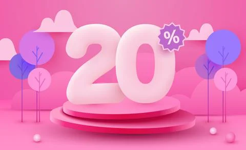 20 percent Off. Discount creative composition. 3d sale symbol with decorative Stock Illustration
