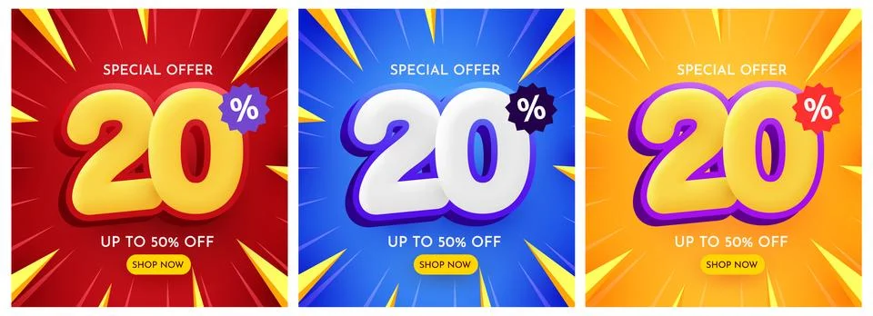 20 percent Off. Discount creative composition. Mega Sale. Stock Illustration