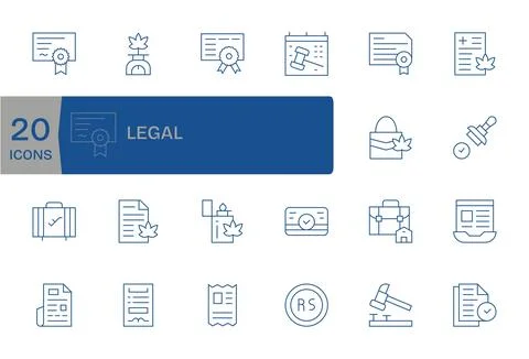 20 Pixel Optimized Vector Icons themed around Legal in Retina Ready Thin Li.. Illustrazione stock